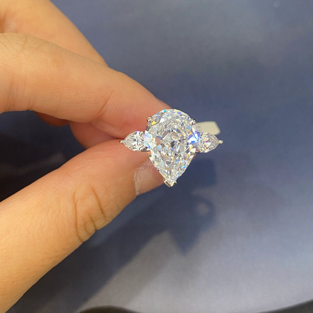 Pear Shape Three Stone Engagement Rings 14 Carats
