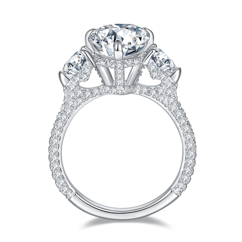 Pear Shape Three Stones Moissanite Engagement Rings 5 Carats