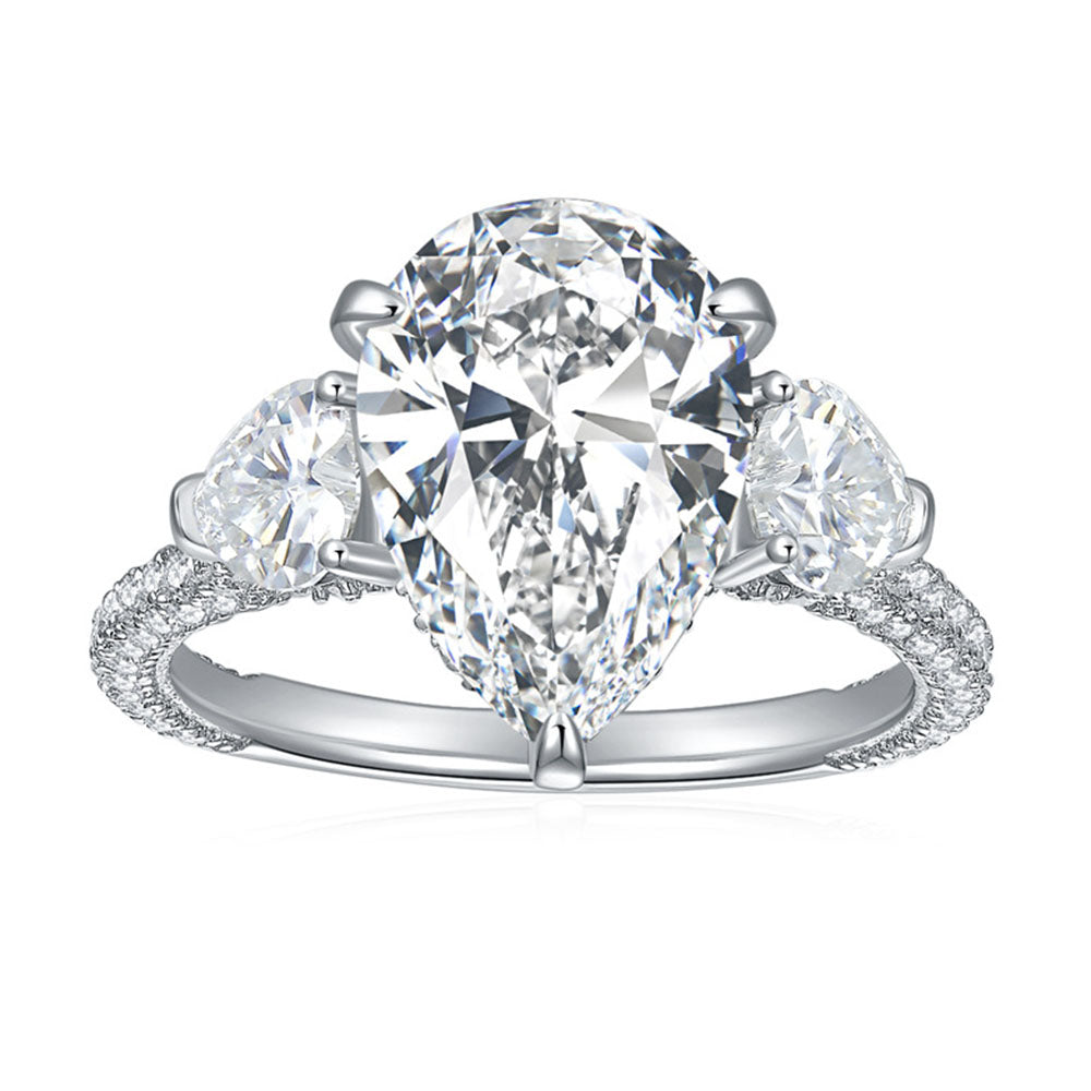 Pear Shape Three Stones Moissanite Engagement Rings 5 Carats