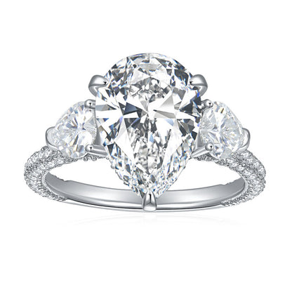 Pear Shape Three Stones Moissanite Engagement Rings 5 Carats