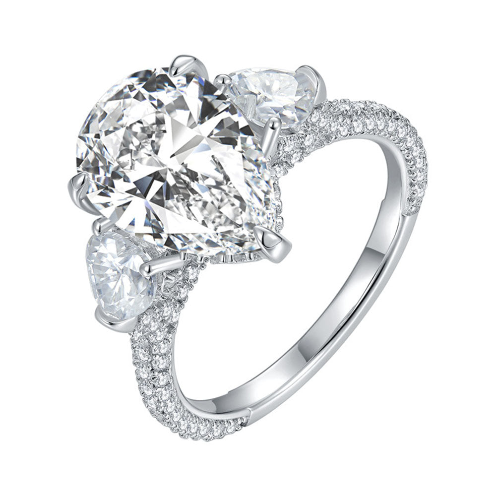 Pear Shape Three Stones Moissanite Engagement Rings 5 Carats