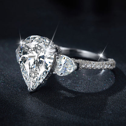 Pear Shape Three Stones Moissanite Engagement Rings 5 Carats