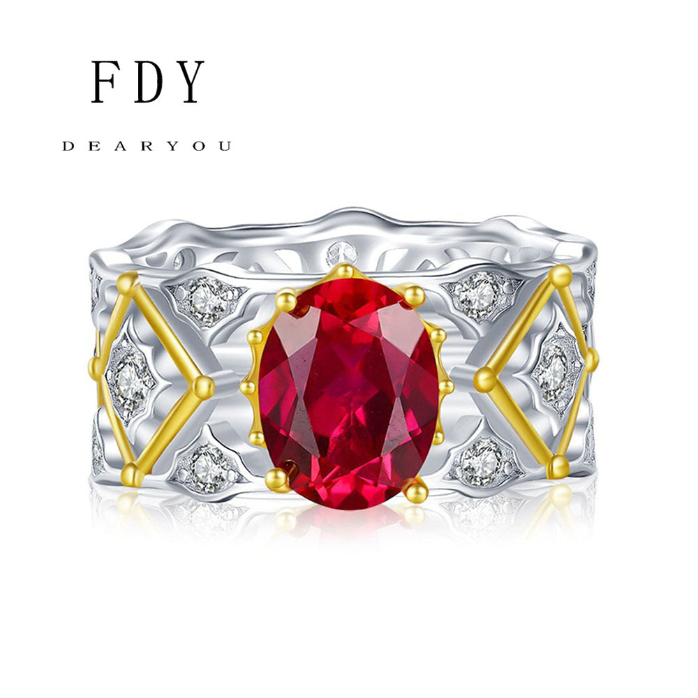 Pigeon Blood Red Diamond Ring S925 Sterling Silver Palace Retro Style
