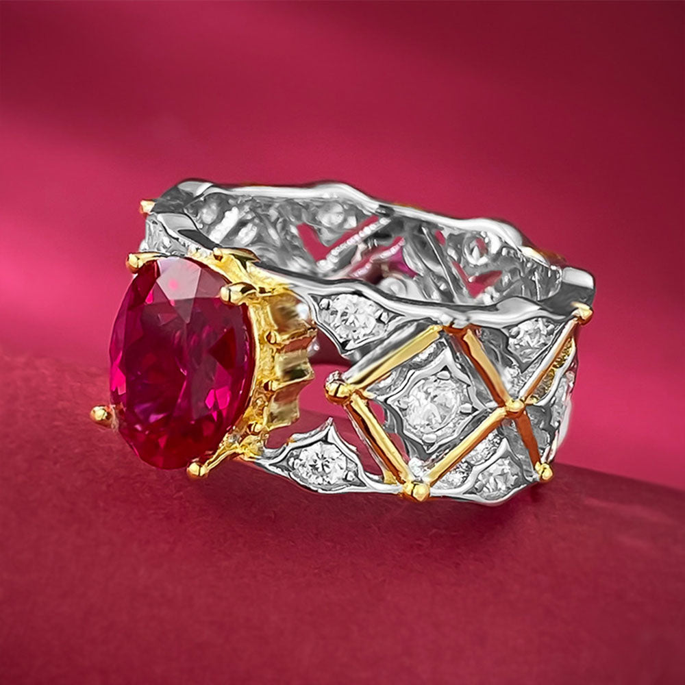 Pigeon Blood Red Diamond Ring S925 Sterling Silver Palace Retro Style