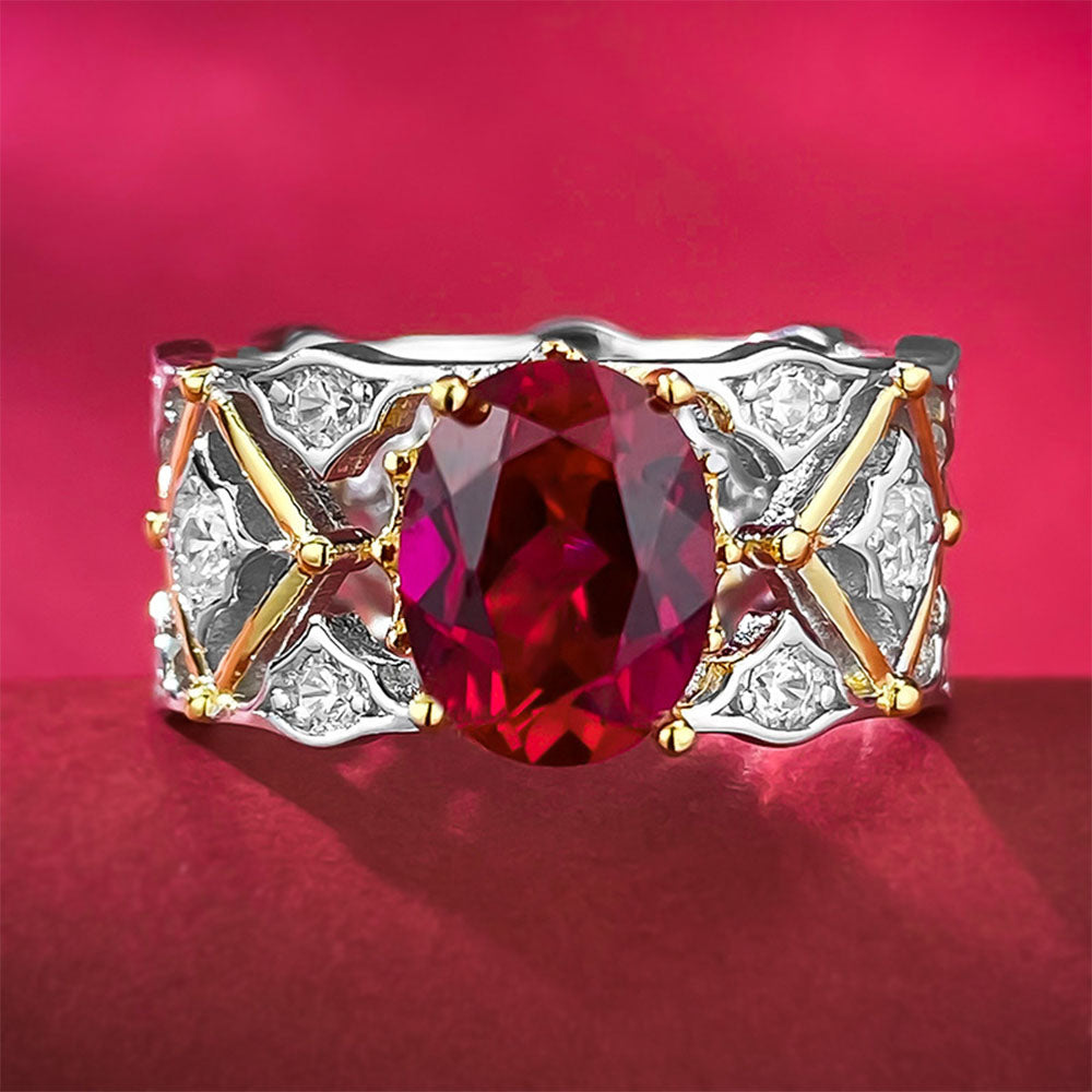 Pigeon Blood Red Diamond Ring S925 Sterling Silver Palace Retro Style