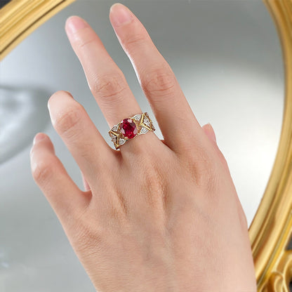 Pigeon Blood Red Diamond Ring S925 Sterling Silver Palace Retro Style