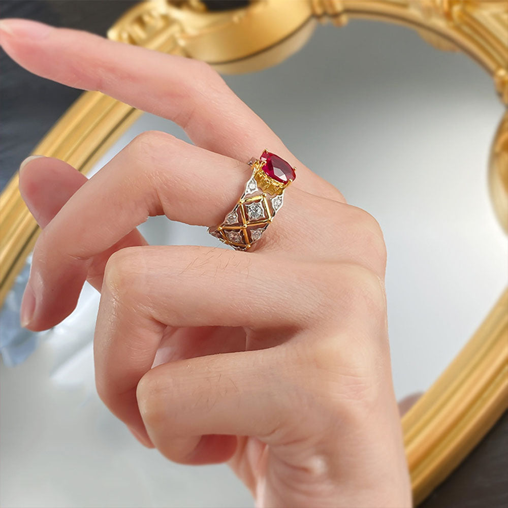 Pigeon Blood Red Diamond Ring S925 Sterling Silver Palace Retro Style
