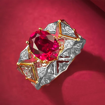 Pigeon Blood Red Diamond Ring S925 Sterling Silver Palace Retro Style