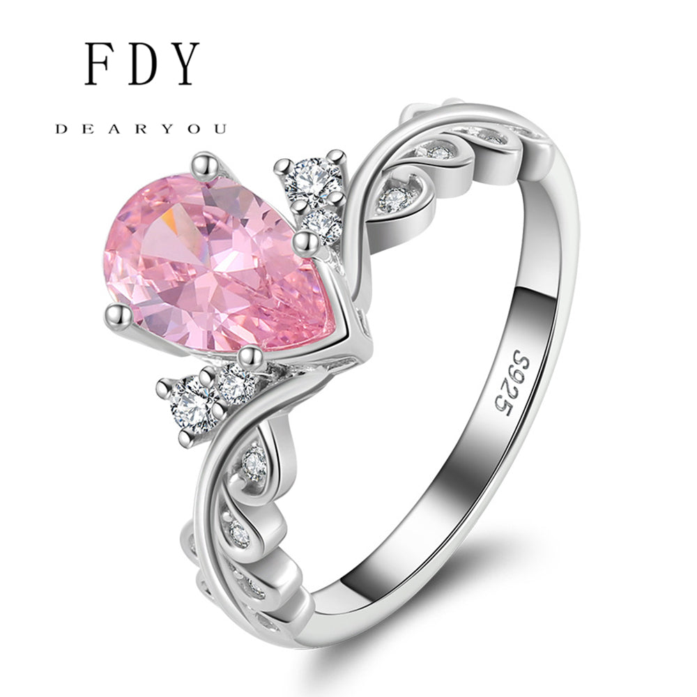 Pink Diamond Rings for Women Cubic Zirconia 925 Sterling Silver
