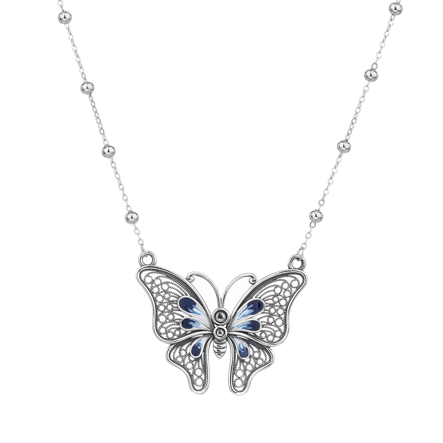 Butterfly Enamel Necklace S925 Sterling Silver