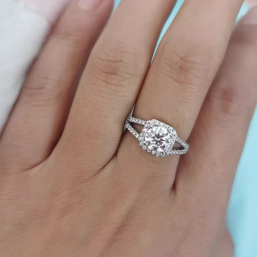 Princess Square Moissanite Halo Engagement Ring 18k White Gold