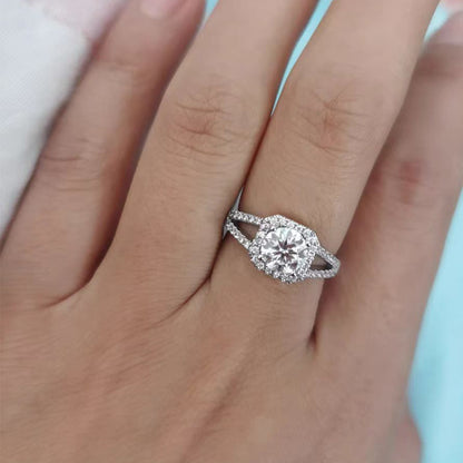 Princess Square Moissanite Halo Engagement Ring 18k White Gold