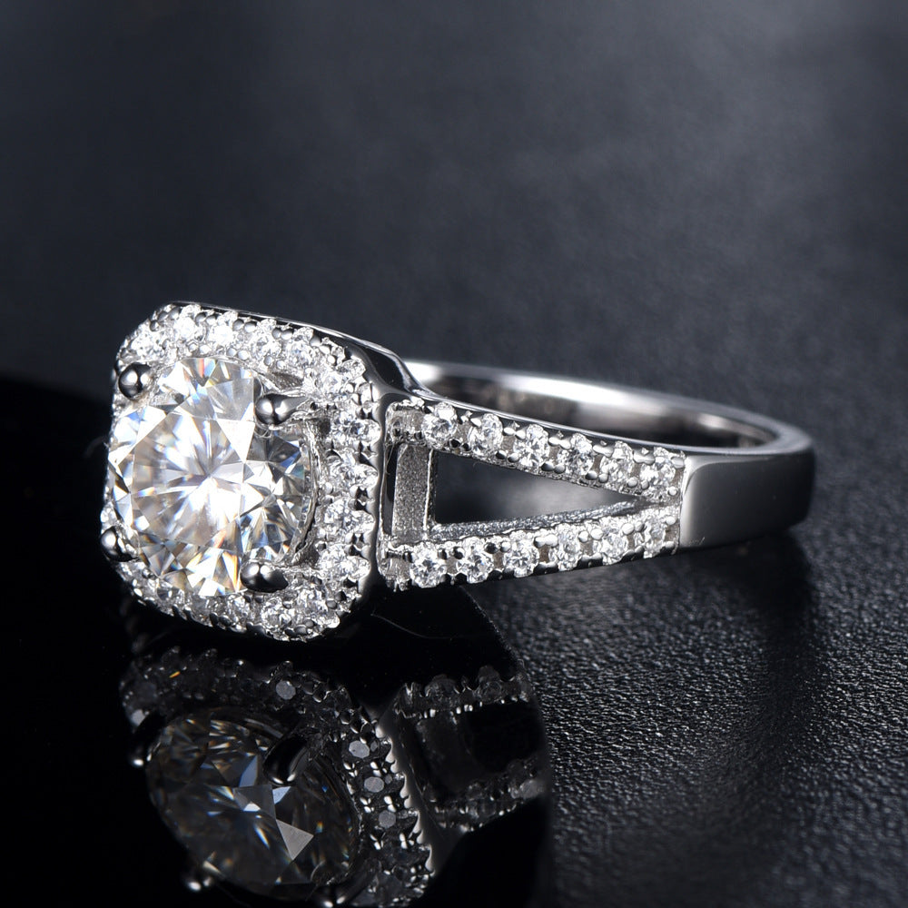 Princess Square Moissanite Halo Engagement Ring 18k White Gold