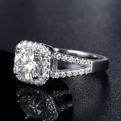 Princess Square Moissanite Halo Engagement Ring 18k White Gold