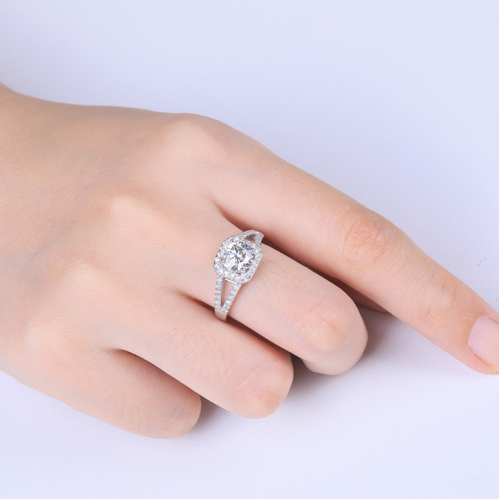 Princess Square Moissanite Halo Engagement Ring 18k White Gold