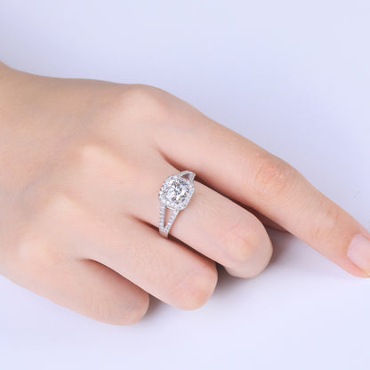 Princess Square Moissanite Halo Engagement Ring 18k White Gold