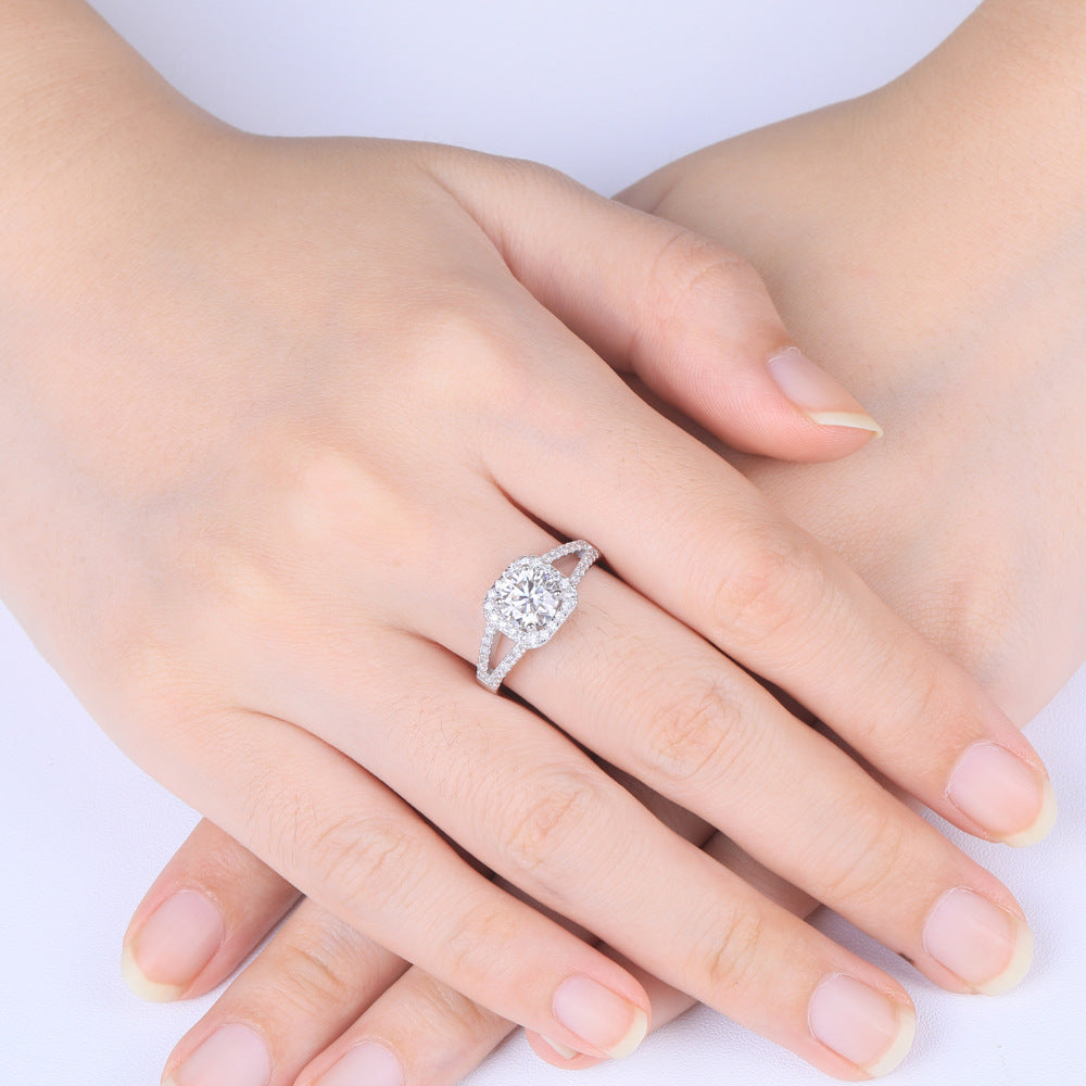 Princess Square Moissanite Halo Engagement Ring 18k White Gold