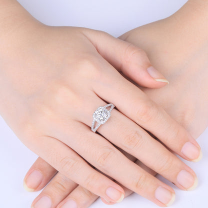 Princess Square Moissanite Halo Engagement Ring 18k White Gold