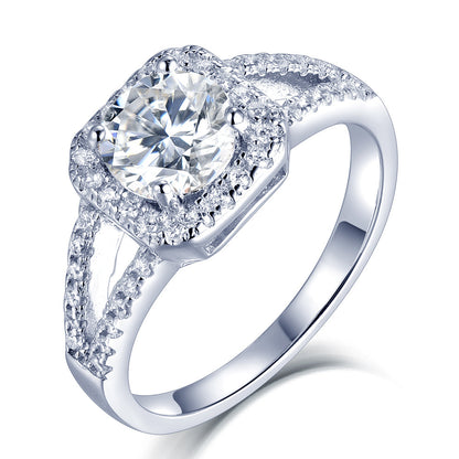 Princess Square Moissanite Halo Engagement Ring 18k White Gold