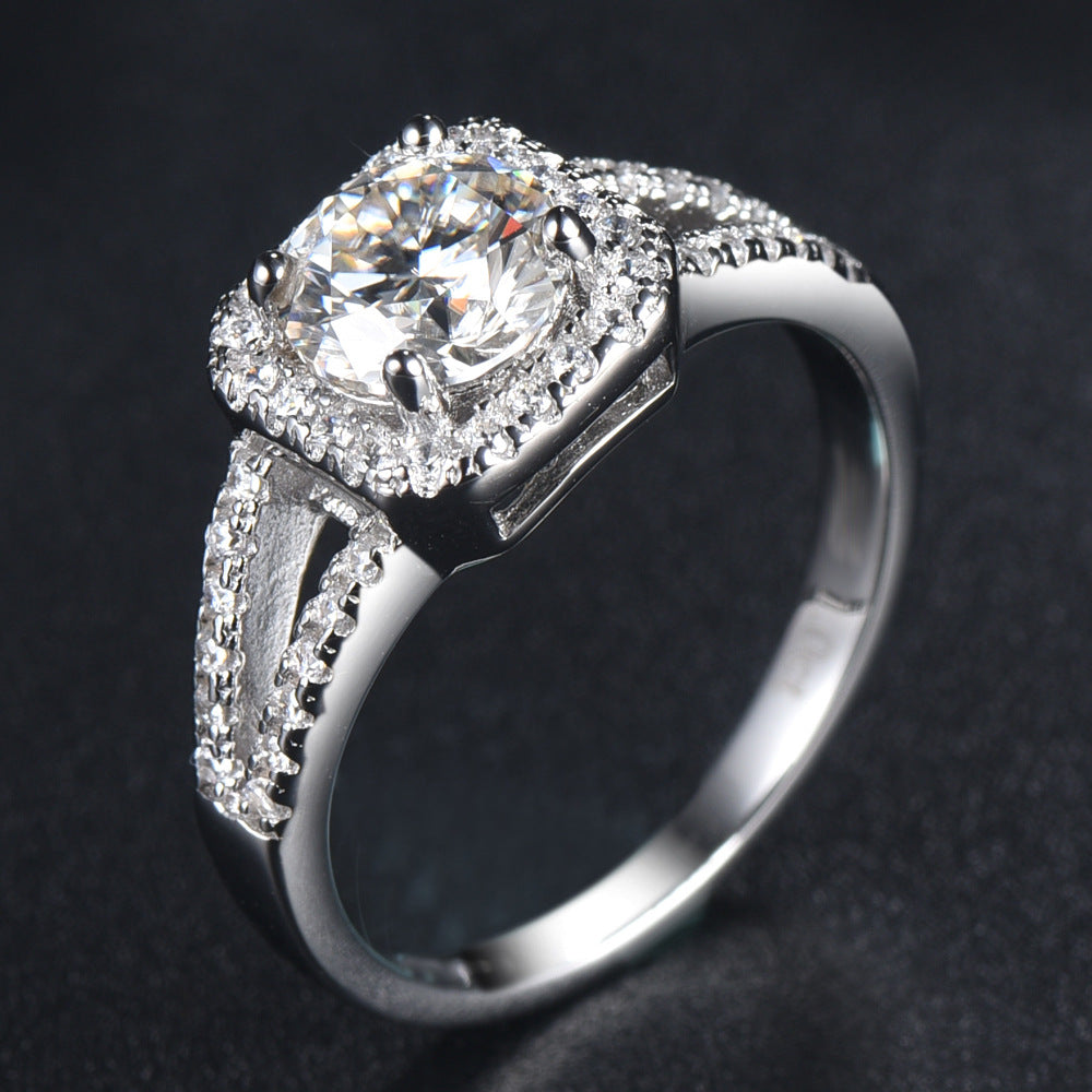Princess Square Moissanite Halo Engagement Ring 18k White Gold