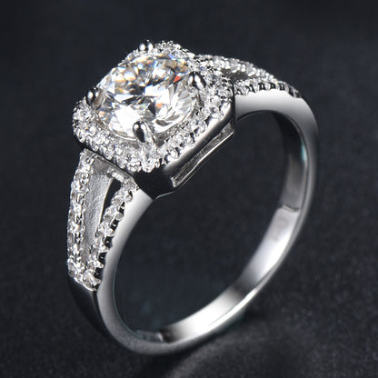 Princess Square Moissanite Halo Engagement Ring 18k White Gold