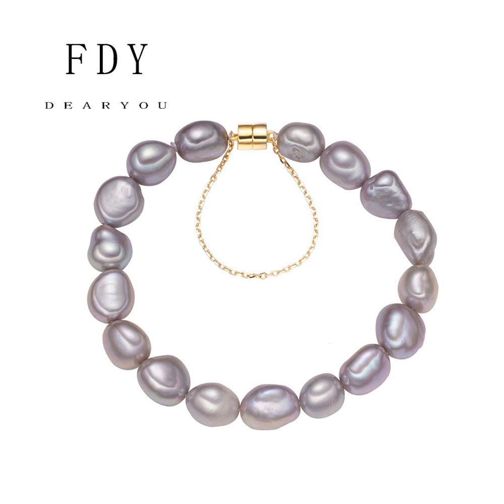 Real Natural White Freshwater Baroque Pearl Charm Bracelet