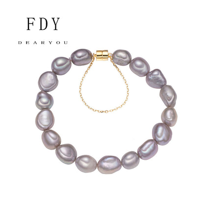 Real Natural White Freshwater Baroque Pearl Charm Bracelet