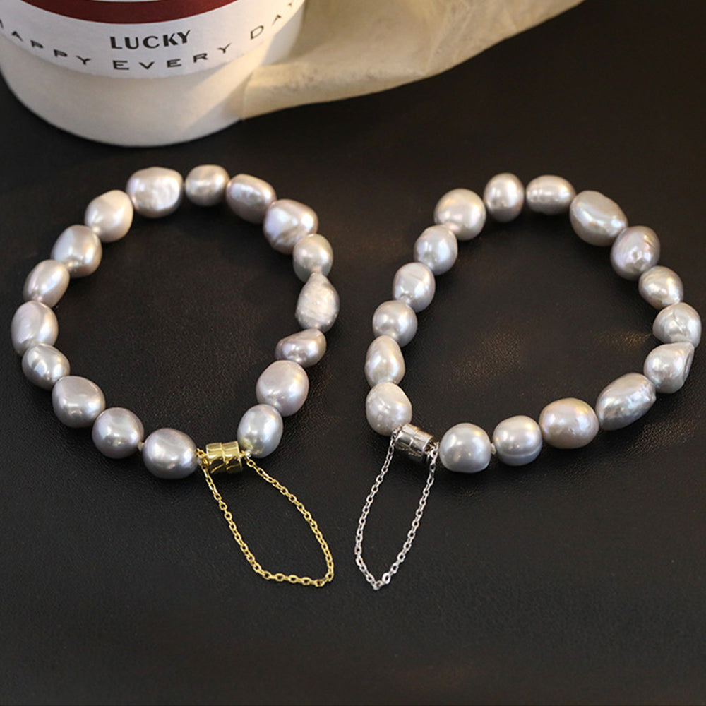 Real Natural White Freshwater Baroque Pearl Charm Bracelet