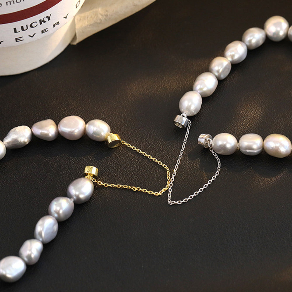 Real Natural White Freshwater Baroque Pearl Charm Bracelet