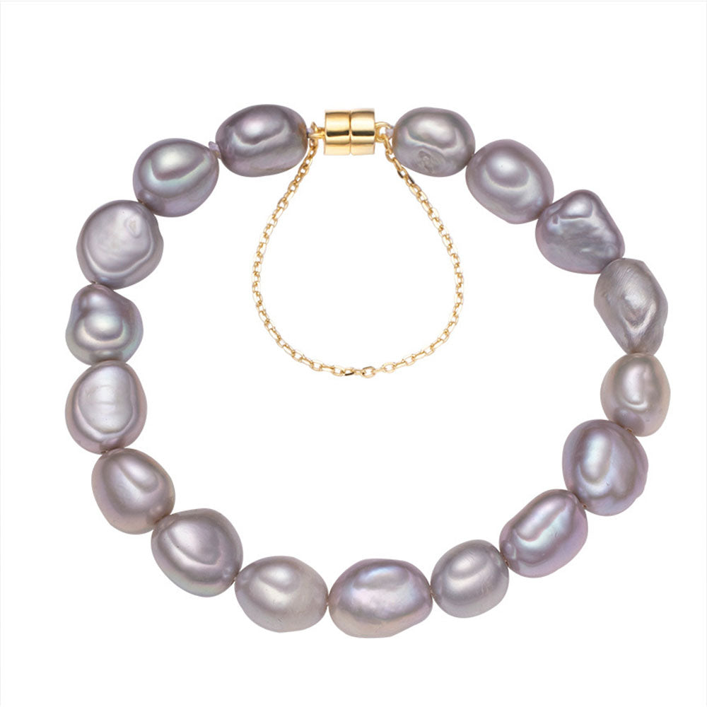 Bracelet à breloques en véritable perle d'eau douce baroque blanche naturelle