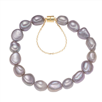 Bracelet à breloques en véritable perle d'eau douce baroque blanche naturelle