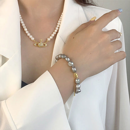 Real Natural White Freshwater Baroque Pearl Charm Bracelet