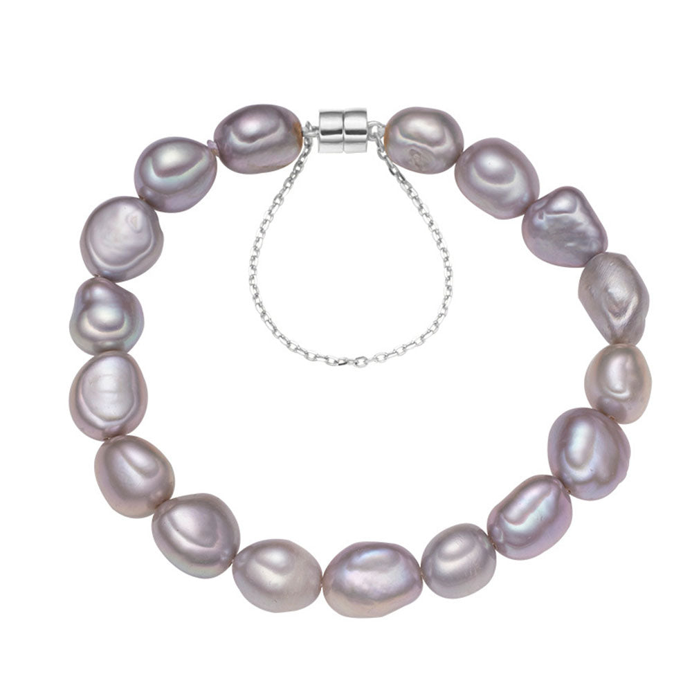 Bracelet à breloques en véritable perle d'eau douce baroque blanche naturelle