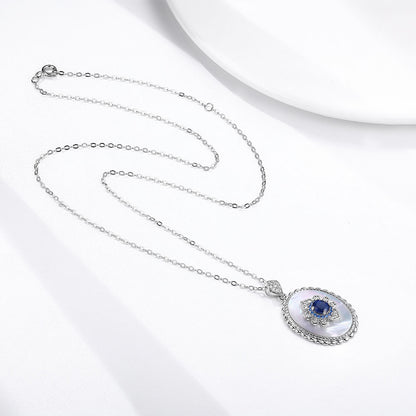 S925 Silver Mother of Pearl Sapphire Pendant Necklace Retro design