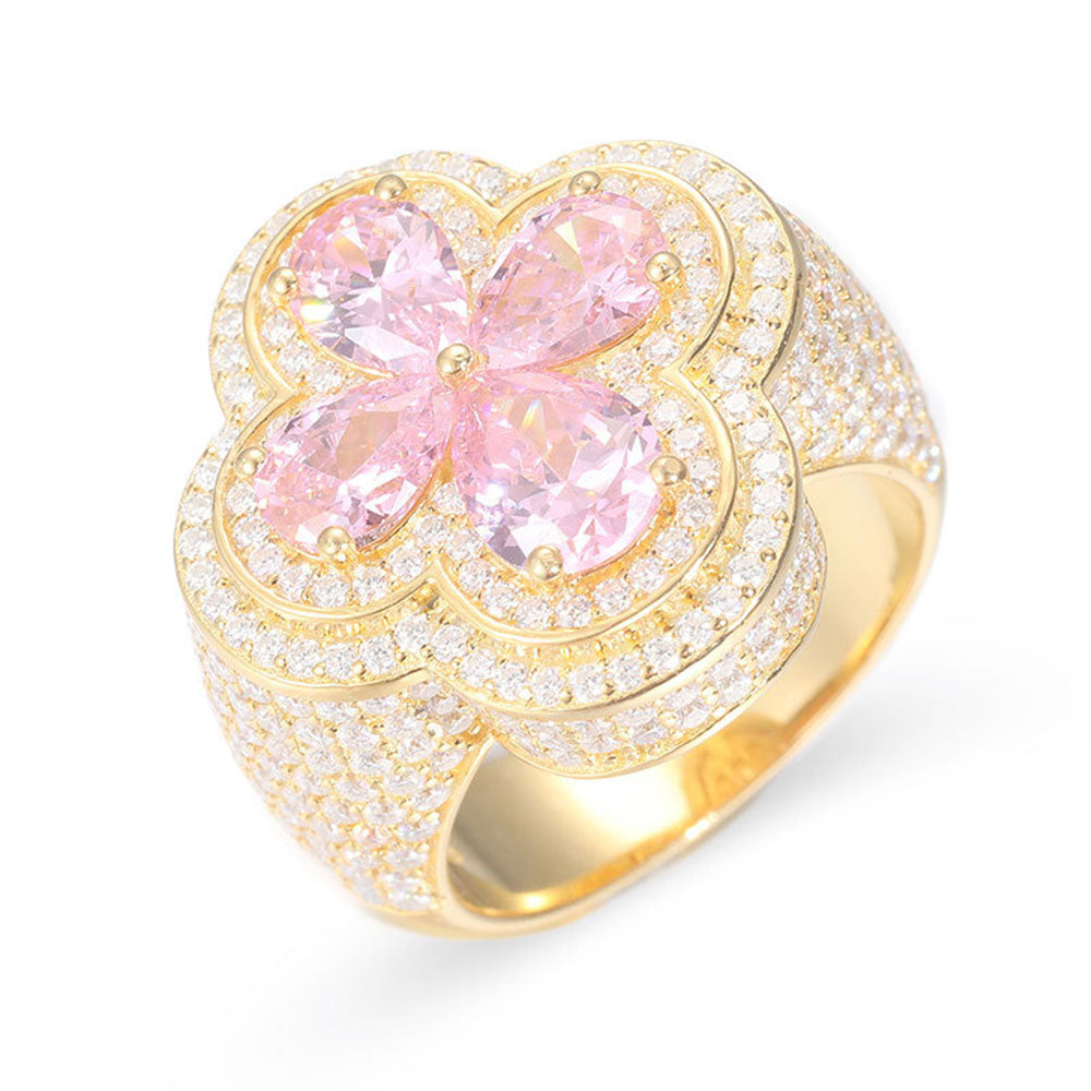 S925 Silver Zircon Rings of Pink Flower Diamond