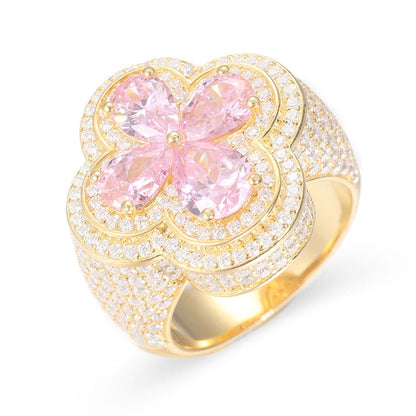 S925 Silver Zircon Rings of Pink Flower Diamond