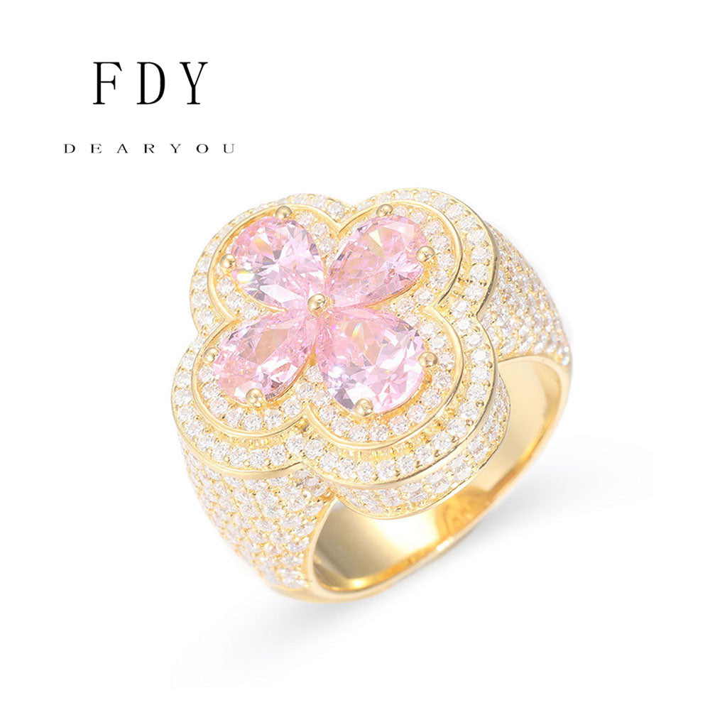S925 Silver Zircon Rings of Pink Flower Diamond