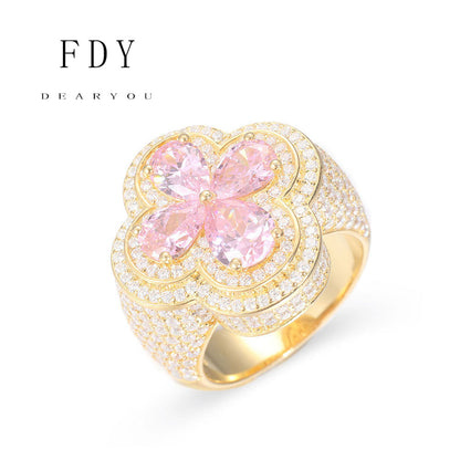S925 Silver Zircon Rings of Pink Flower Diamond