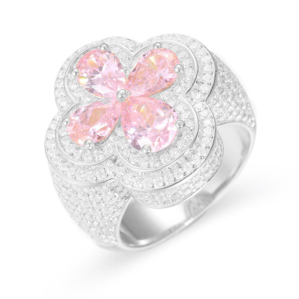 S925 Silver Zircon Rings of Pink Flower Diamond