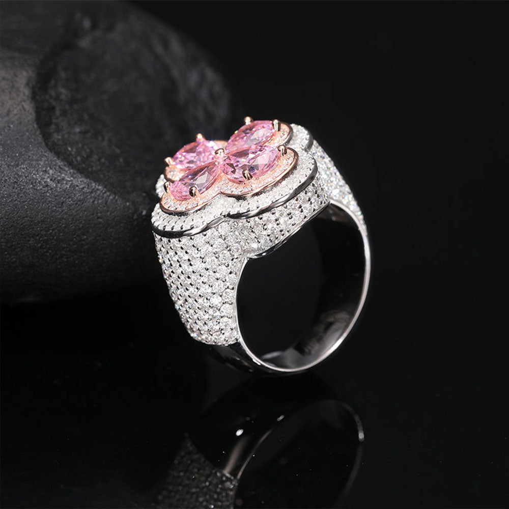 S925 Silver Zircon Rings of Pink Flower Diamond