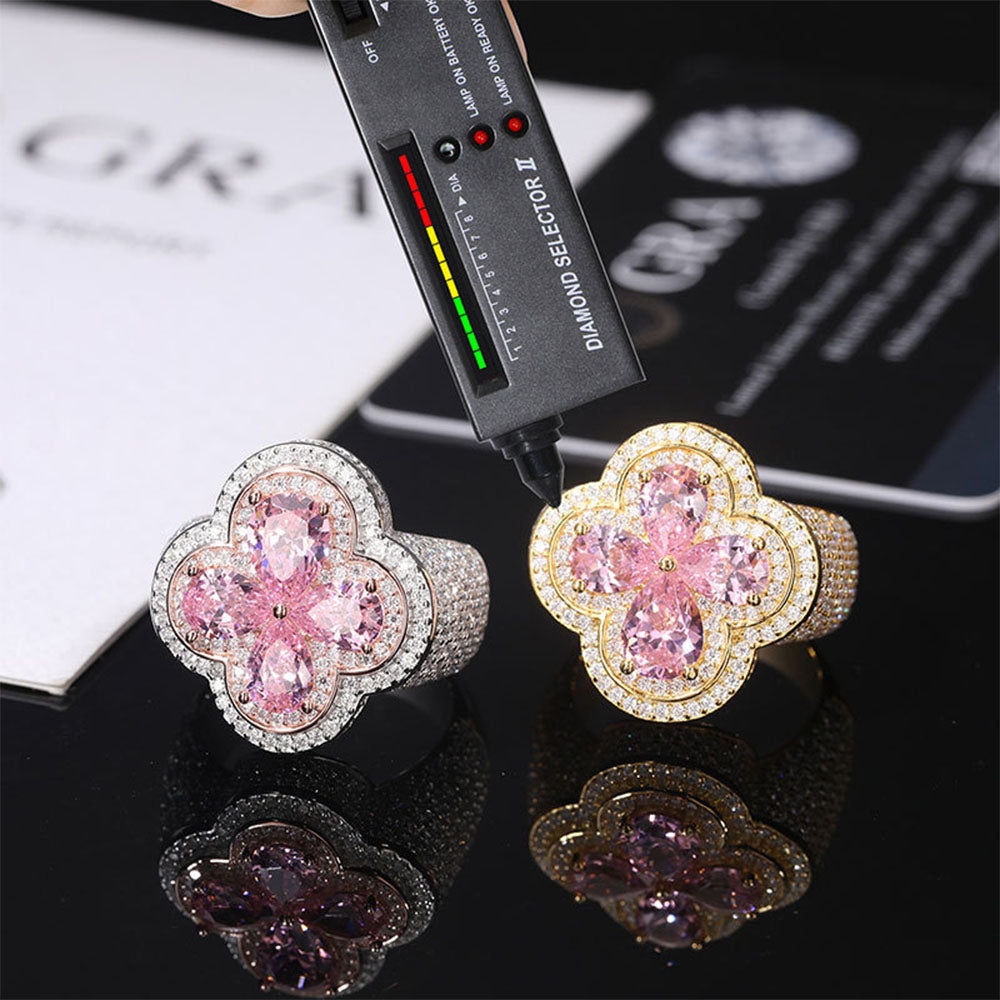 S925 Silver Zircon Rings of Pink Flower Diamond