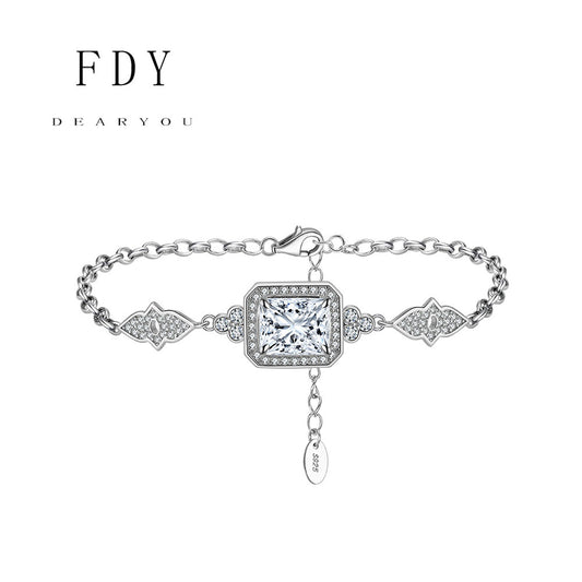 S925 Sterling Silver Bracelet with 8A Sparkling Zircon Diamond