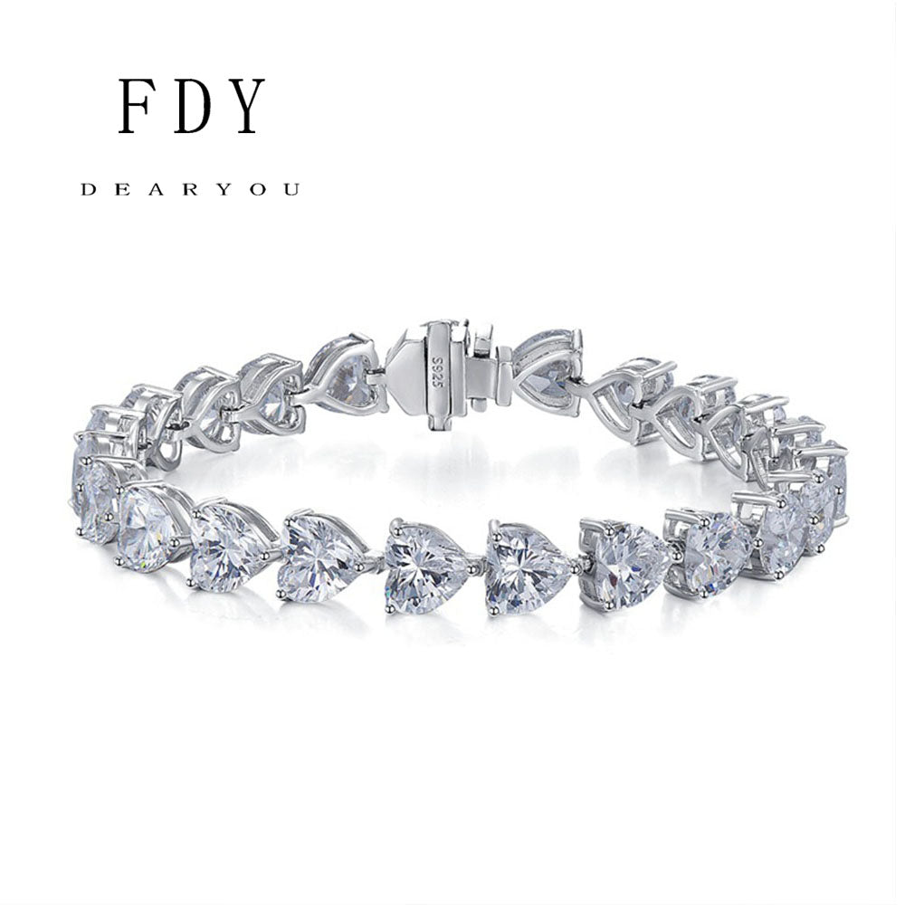 S925 sterling silver Tennis bracelet Full diamond heart-shaped