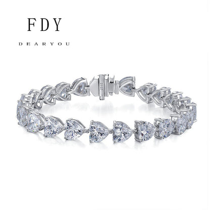S925 sterling silver Tennis bracelet Full diamond heart-shaped
