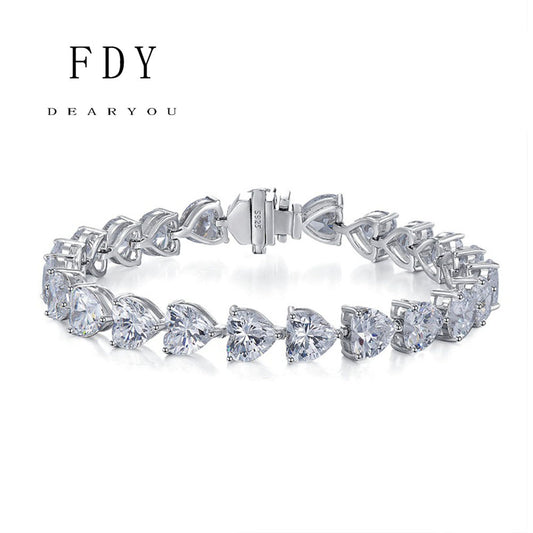 S925 sterling silver Tennis bracelet Full diamond heart-shaped