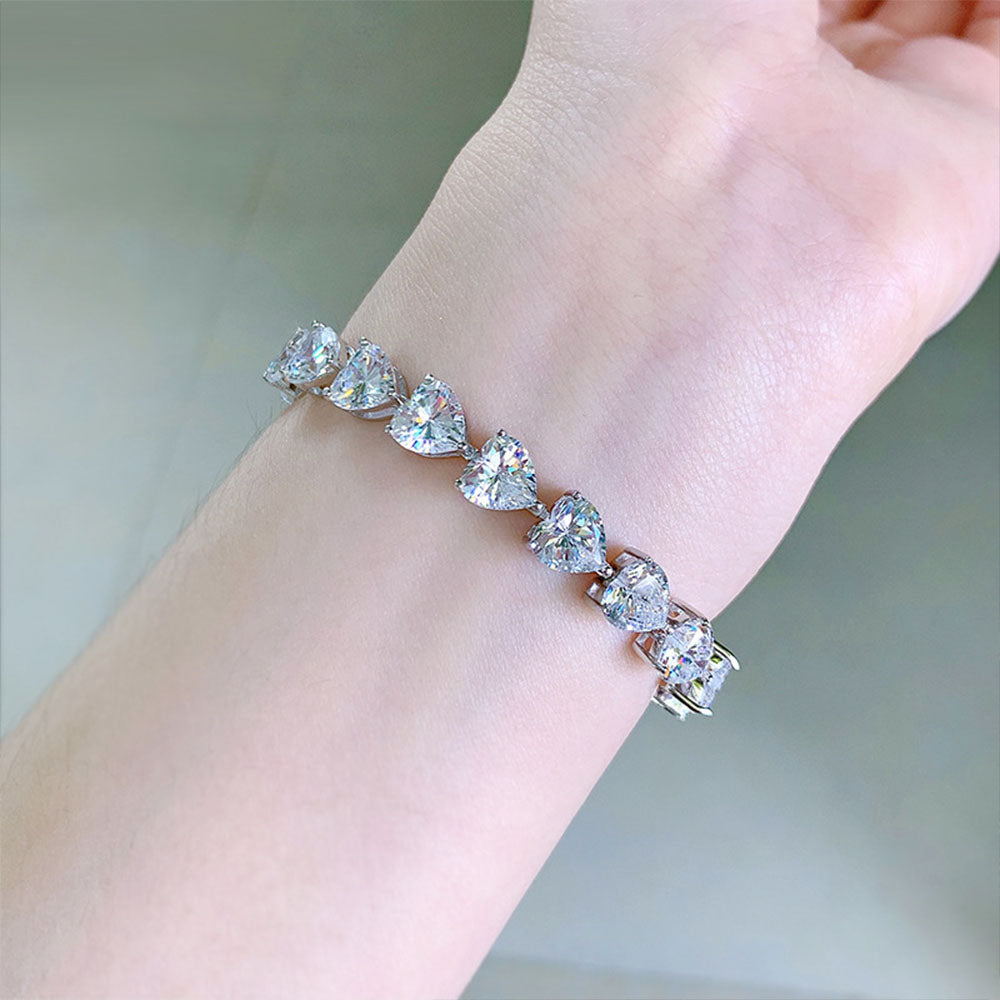 S925 sterling silver Tennis bracelet Full diamond heart-shaped