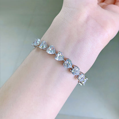 S925 sterling silver Tennis bracelet Full diamond heart-shaped
