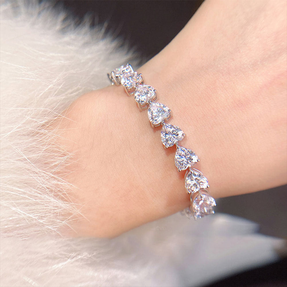 S925 sterling silver Tennis bracelet Full diamond heart-shaped