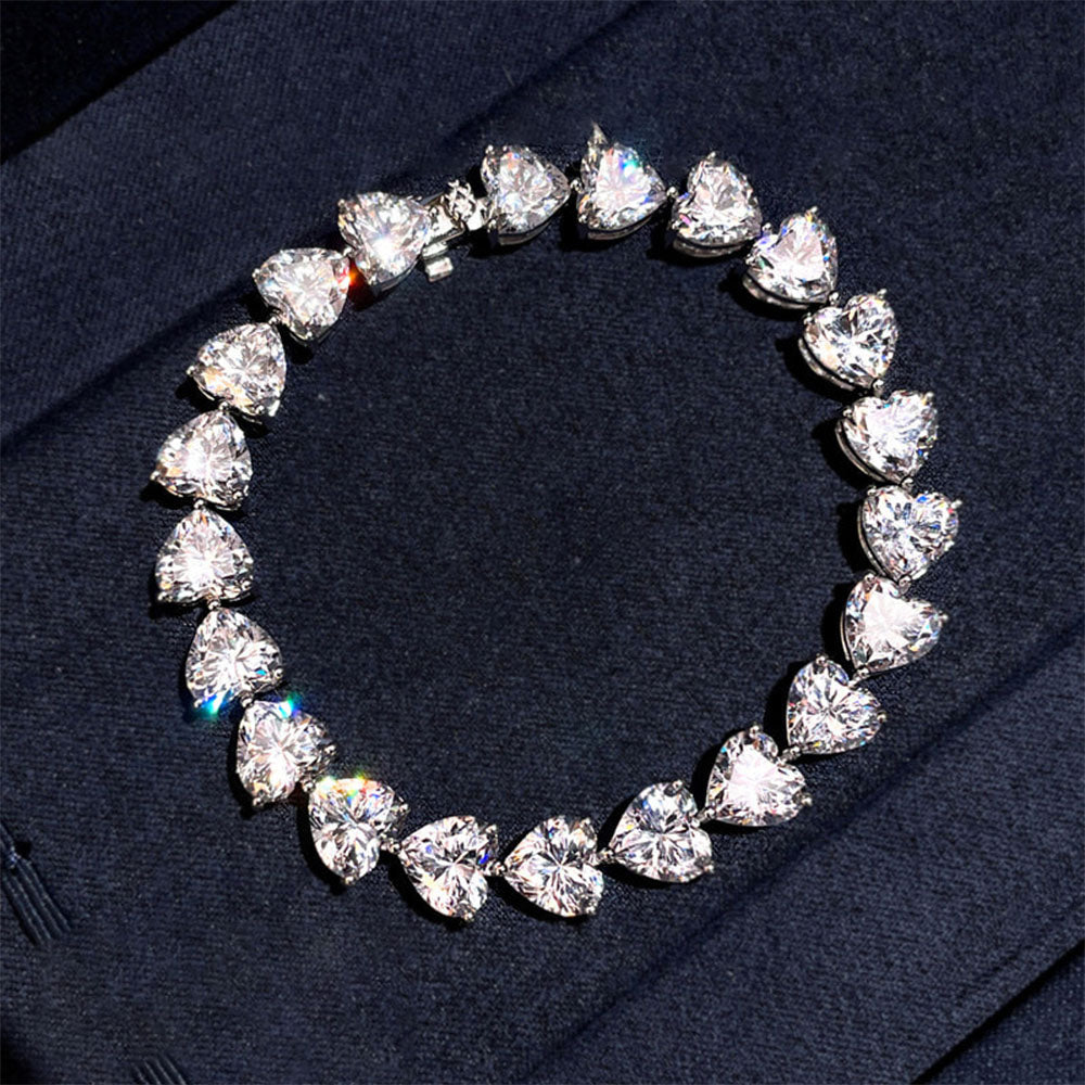 S925 sterling silver Tennis bracelet Full diamond heart-shaped