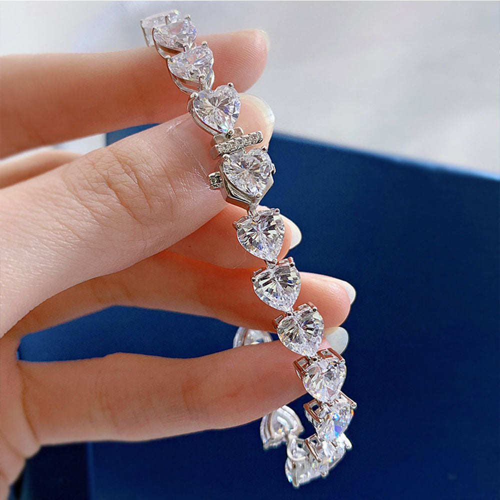 S925 sterling silver Tennis bracelet Full diamond heart-shaped